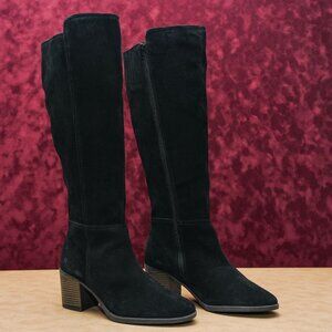 Lucky Brand Women Black Suede Western Cowboy Wide Calf Knee Boots Sz 9.5 EUR40.5